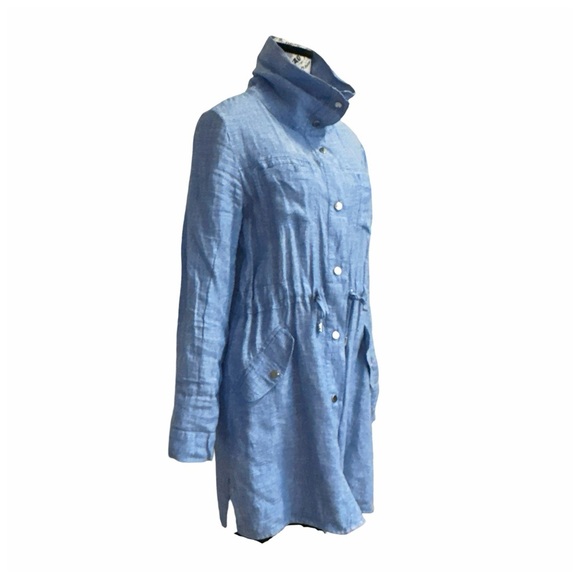 Chico’s Cross Dye Blue Linen Drawstring Utility Shirt. Size 0 - Picture 4 of 11